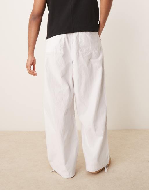 ASOS DESIGN linen blend parachute pants in white