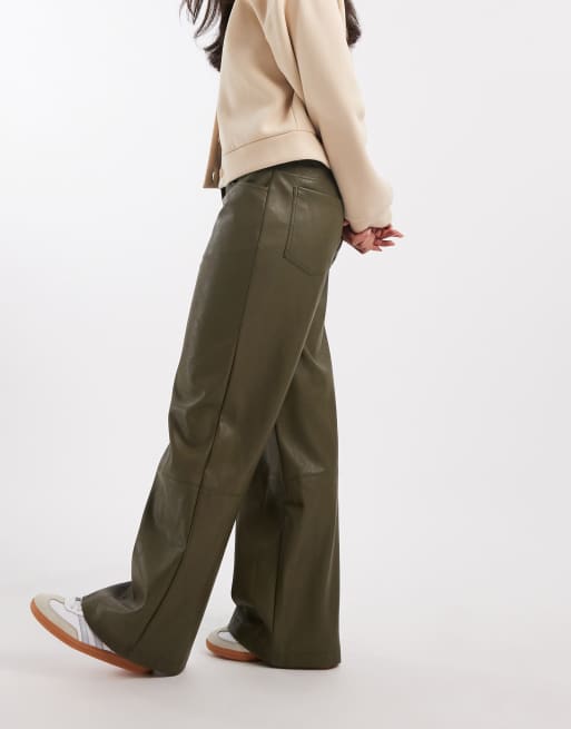 ASOS DESIGN - Pantalon taille basse imitation cuir coupe masculine - Vert , 2 de 5