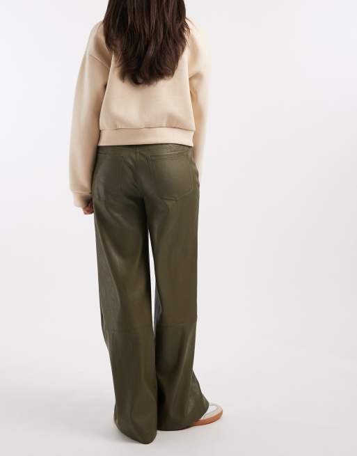 ASOS DESIGN - Pantalon taille basse imitation cuir coupe masculine - Vert , 3 de 5
