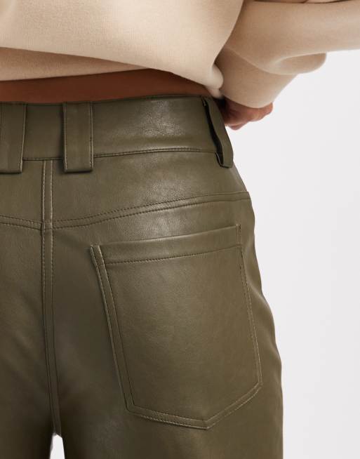 ASOS DESIGN - Pantalon taille basse imitation cuir coupe masculine - Vert , 4 de 5
