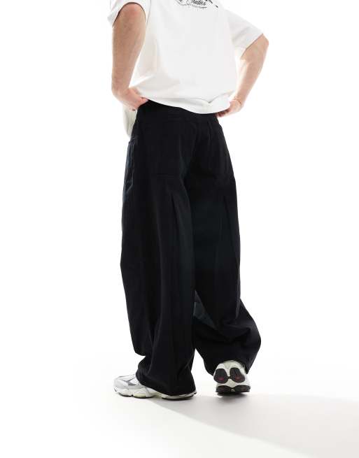 ASOS DESIGN super baggy trousers with pleat detailing in black