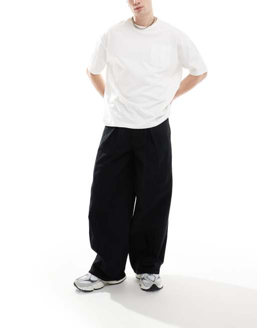 ASOS DESIGN super baggy trousers with pleat detailing in black