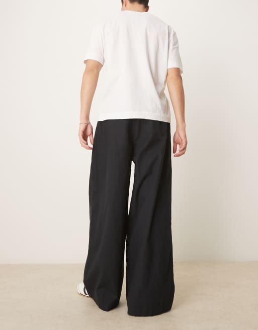 ASOS DESIGN – Superweite Hose aus Leinen-Mix in Schwarz
