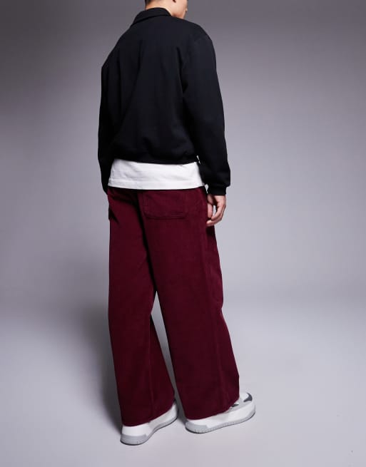ASOS DESIGN Pantalon ultra baggy en velours côtelé Bordeaux ASOS