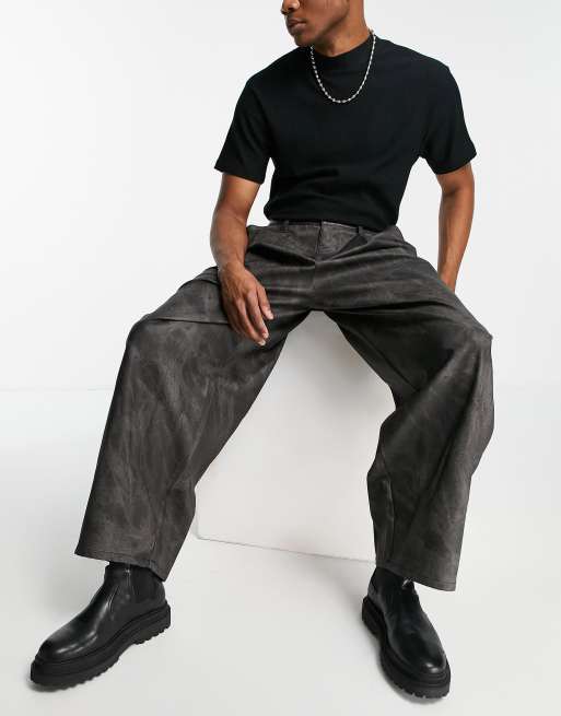 ASOS DESIGN - Pantalon ultra large en imitation cuir délavé - BLACK
