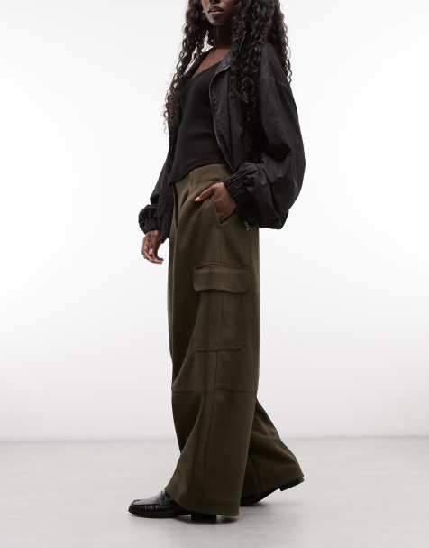 ASOS DESIGN pantalón utilitario de efecto lana con acabado adherido en marrón - view 1
