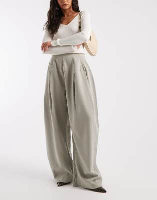 ASOS DESIGN - Pantalon volumineux ajusté à taille style corset - Sauge-Vert