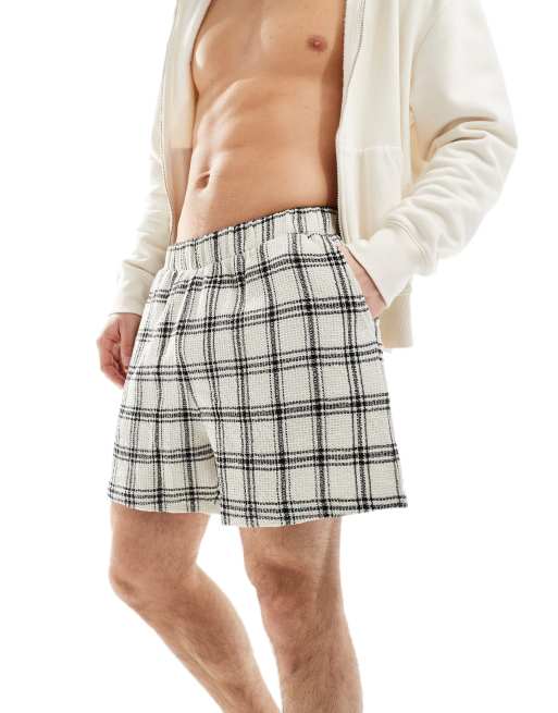ASOS DESIGN - Pantaloncini a nido d'ape écru a quadri