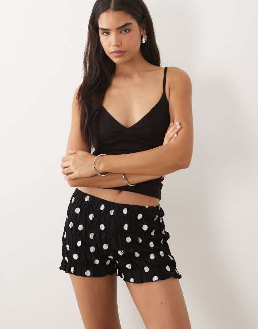 ASOS DESIGN - Pantaloncini a palloncino arricciati a pois bianchi e neri, 3 di 5