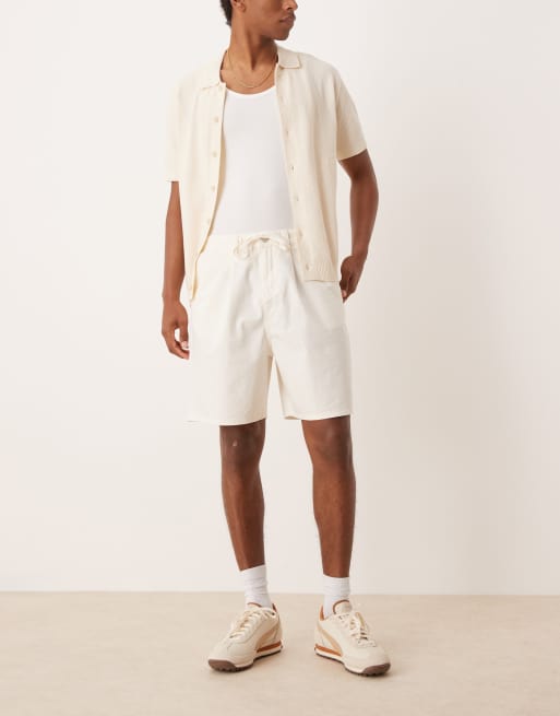 ASOS DESIGN - Pantaloncini a pieghe ampi taglio medio bianchi con coulisse, 3 di 5