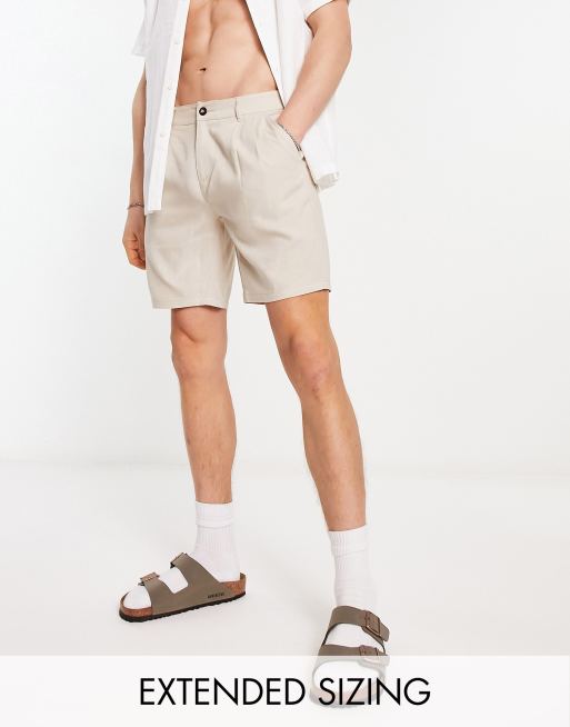 ASOS DESIGN - Pantaloncini a pieghe in lino beige taglio medio 