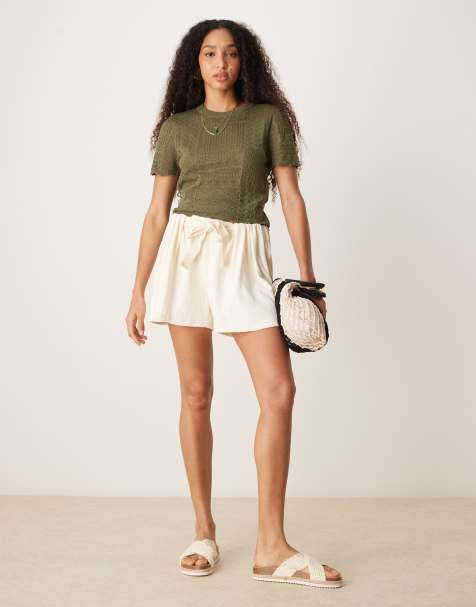 ASOS DESIGN - Pantaloncini a pieghe in maglia testurizzata color panna - view 1