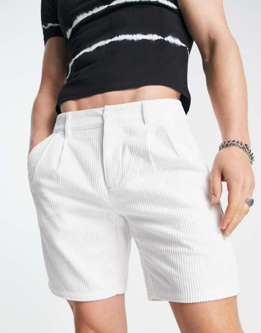 ASOS DESIGN - Pantaloncini a sigaretta in velluto bianco a coste