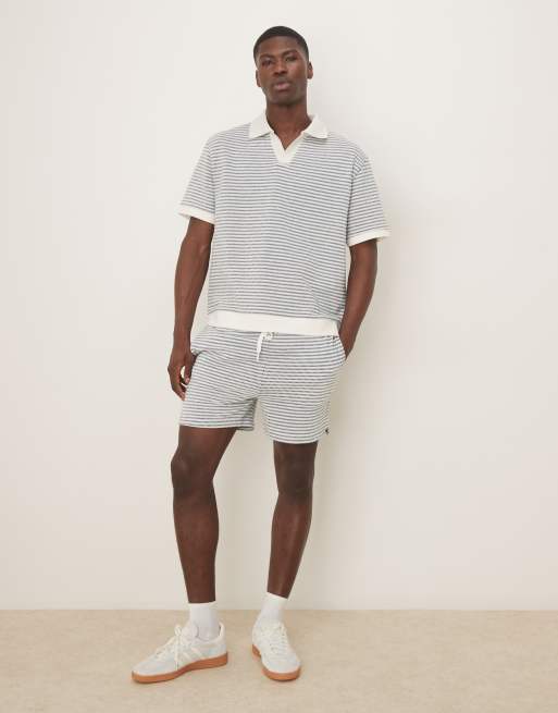 ASOS DESIGN - Pantaloncini all'uncinetto a righe in colori neutri in coordinato