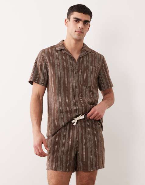 ASOS DESIGN - Pantaloncini ampi di media lunghezza elasticizzati marroni a righe in coordinato - view 1