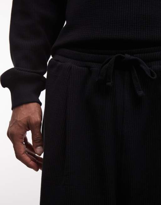 ASOS DESIGN - Pantaloncini ampi in jersey ottoman testurizzato nero, 4 di 5