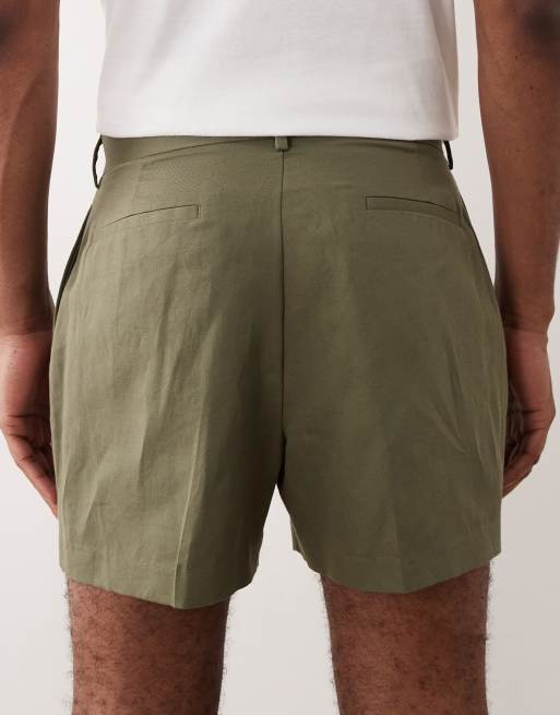 ASOS DESIGN - Pantaloncini ampi sartoriali in misto lino verde oliva, 5 di 5