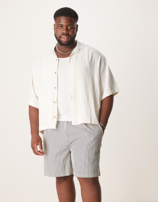 ASOS DESIGN - Pantaloncini ampi taglio corto a righe ecru e blu navy