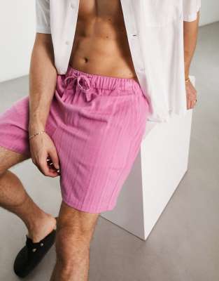 ASOS DESIGN - Pantaloncini ampi taglio corto rosa testurizzati