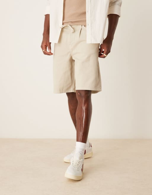 ASOS DESIGN - Pantaloncini ampi taglio medio color pietra con laccio sul davanti