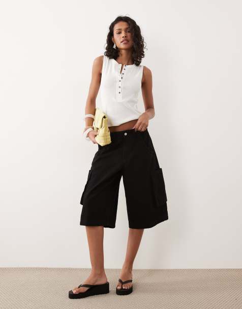 ASOS DESIGN - Pantaloncini bermuda cargo taglio lungo neri - view 1