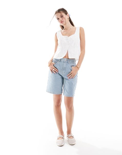 ASOS DESIGN - Pantaloncini bermuda in denim azzurro a righe in coordinato - view 1