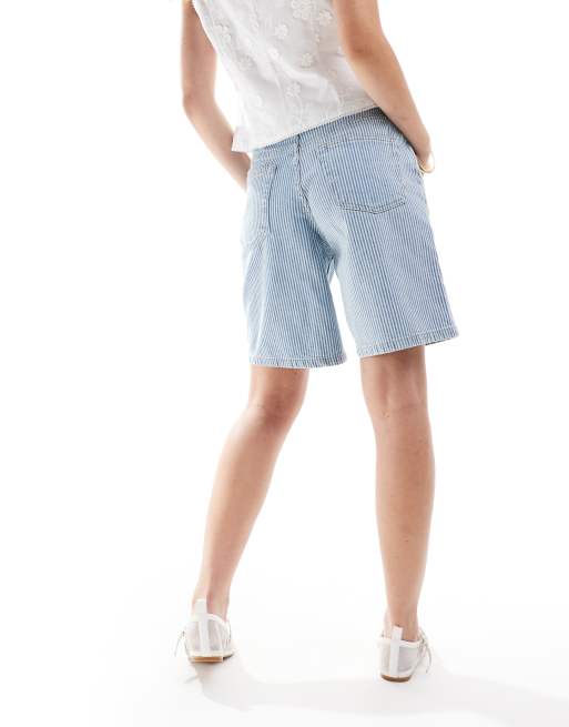 ASOS DESIGN - Pantaloncini bermuda in denim azzurro a righe in coordinato, 5 di 5