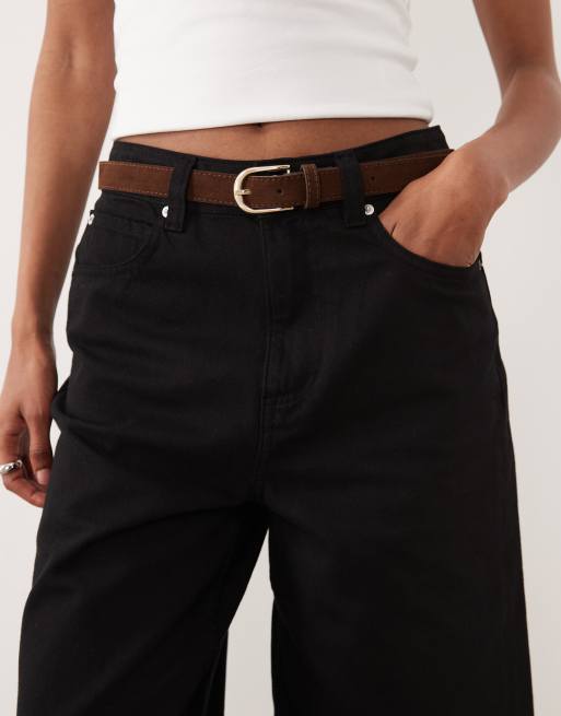 ASOS DESIGN - Pantaloncini bermuda in denim neri con cintura in camoscio, 5 di 5
