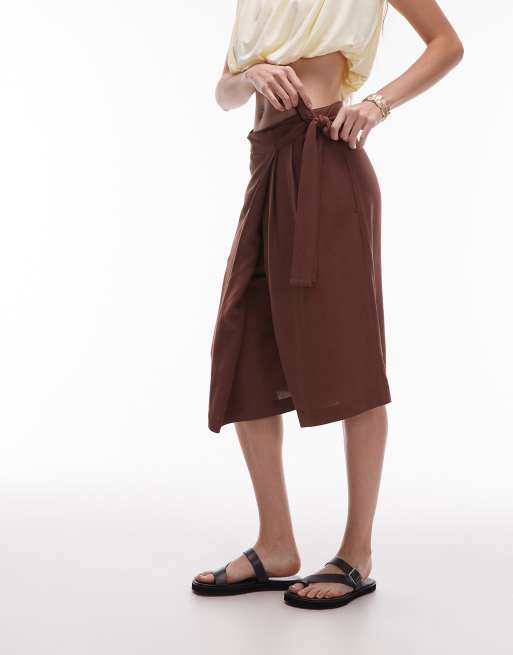 ASOS DESIGN - Pantaloncini bermuda in misto lino a portafoglio color cioccolato, 2 di 5