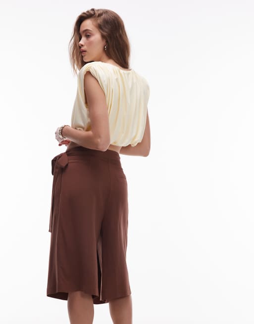 ASOS DESIGN - Pantaloncini bermuda in misto lino a portafoglio color cioccolato, 3 di 5