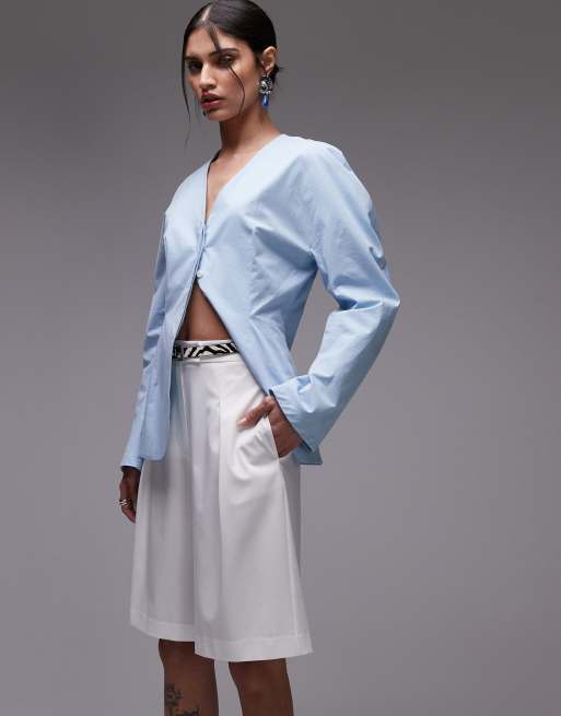 ASOS DESIGN - Pantaloncini bermuda sartoriali bianchi a fondo ampio, 5 di 5