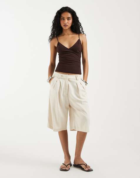 ASOS DESIGN - Pantaloncini bermuda sartoriali in misto lino colore neutro - view 1