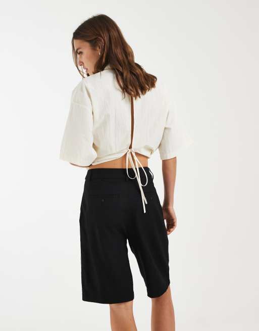 ASOS DESIGN - Pantaloncini bermuda sartoriali in misto lino neri, 5 di 5
