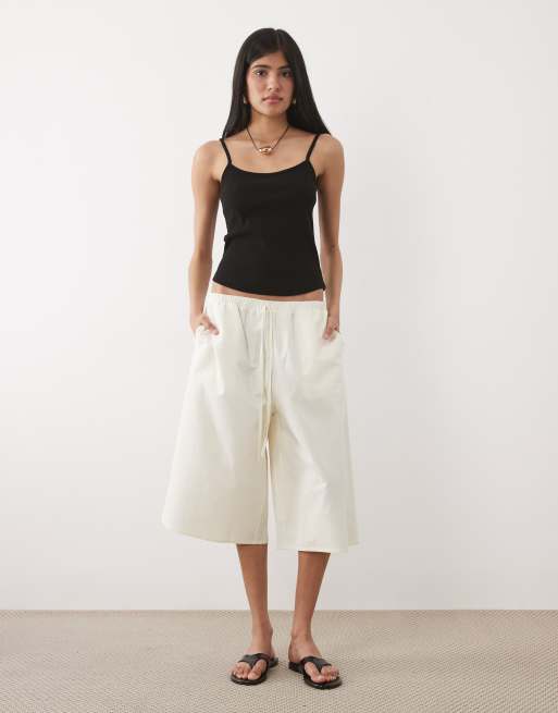 ASOS DESIGN - Pantaloncini bermuda taglio lungo in lino color avorio