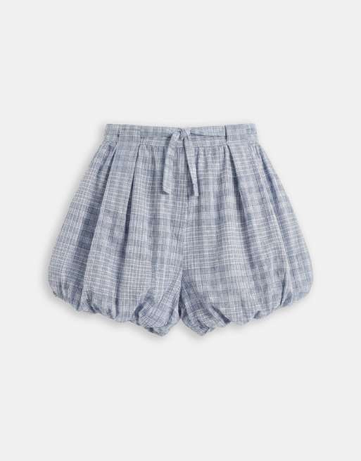 ASOS DESIGN - Pantaloncini blu a quadri con fondo a palloncino in coordinato, 6 di 9