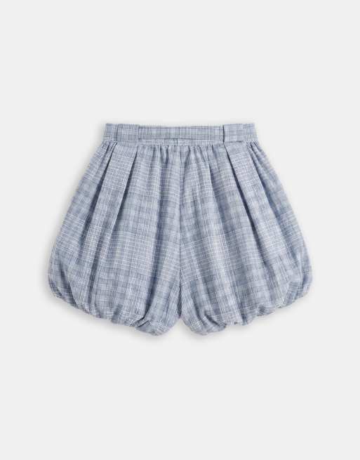 ASOS DESIGN - Pantaloncini blu a quadri con fondo a palloncino in coordinato, 7 di 9