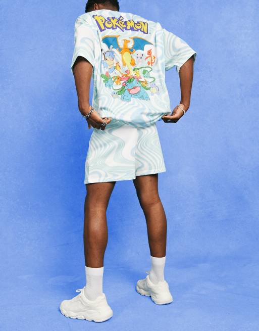 ASOS DESIGN - Pantaloncini blu con motivo stampato Pokémon in coordinato, 2 di 4