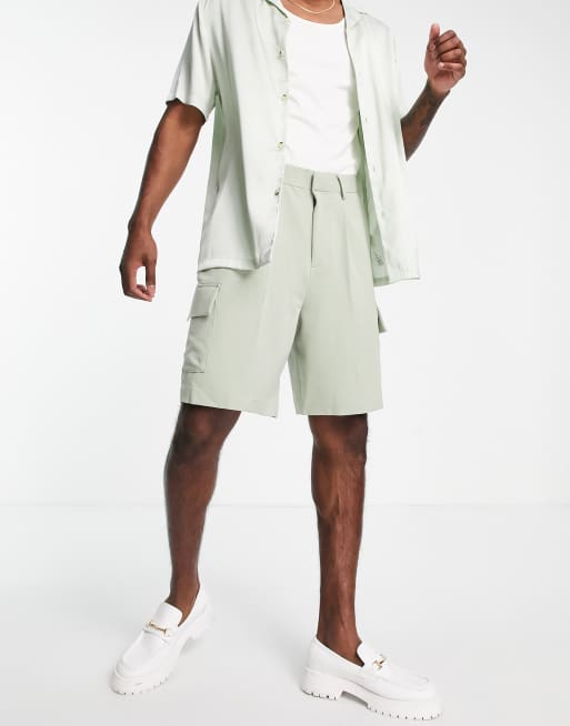 ASOS DESIGN - Pantaloncini cargo con fondo ampio, colore verde crepuscolare