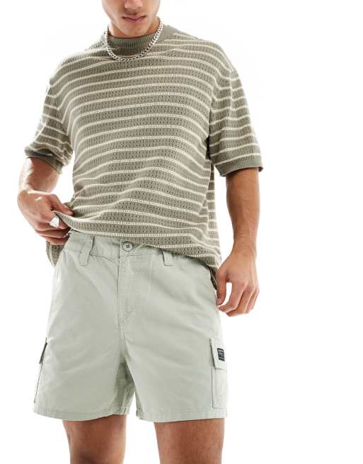 ASOS DESIGN - Pantaloncini cargo slim salvia con toppa