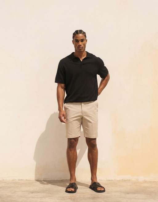 ASOS DESIGN - Pantaloncini chino sartoriali in misto cotone slim color pietra, 1 di 5