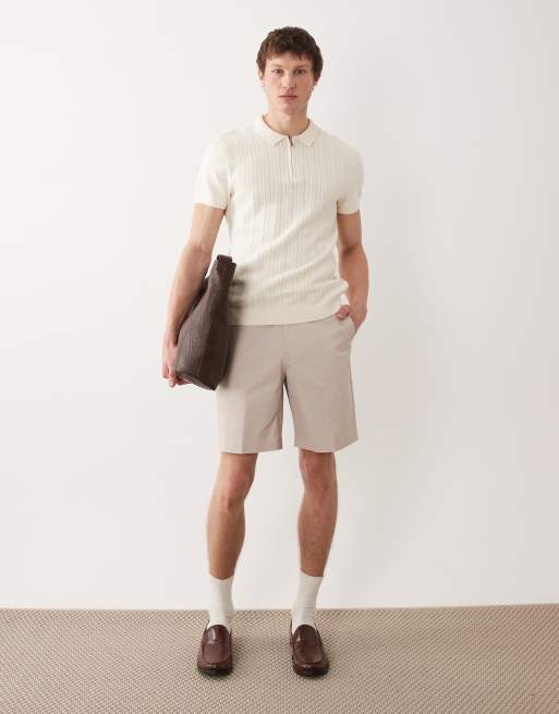 ASOS DESIGN - Pantaloncini chino sartoriali regular in misto cotone color pietra