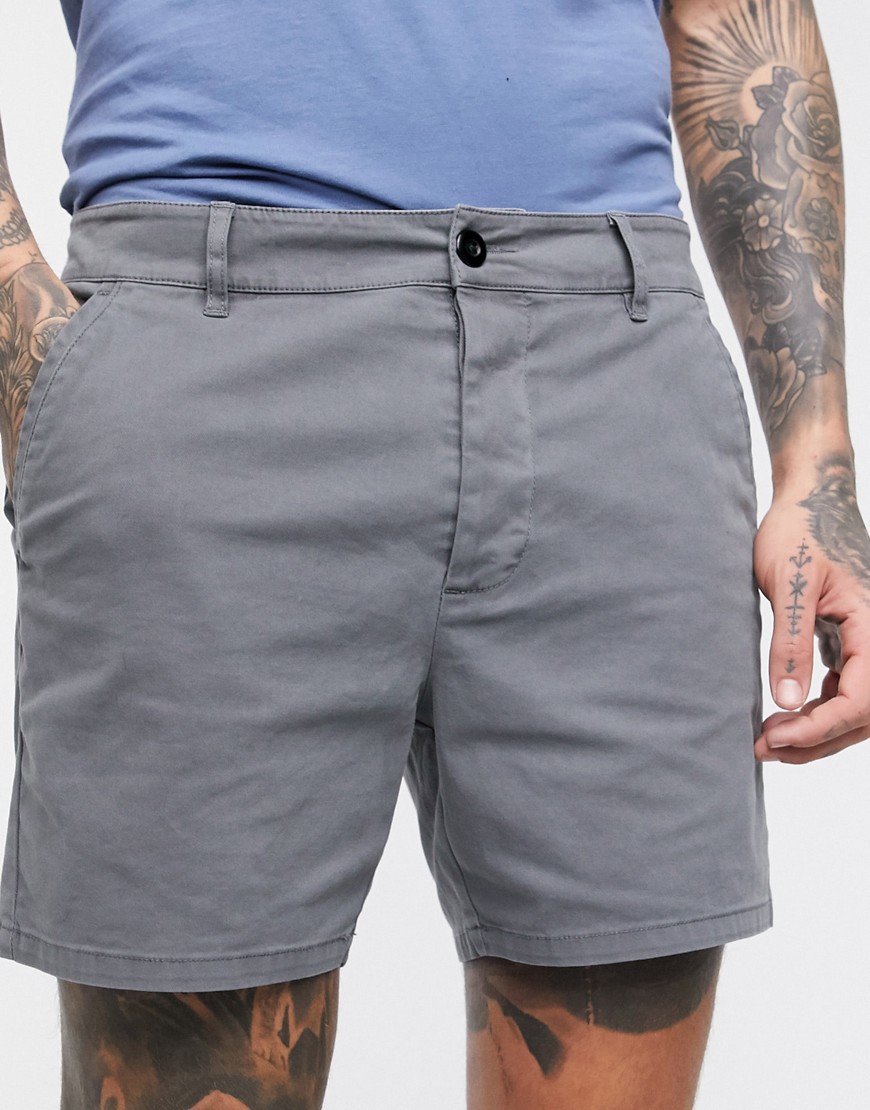 ASOS DESIGN - Pantaloncini chino skinny corti grigio slavato