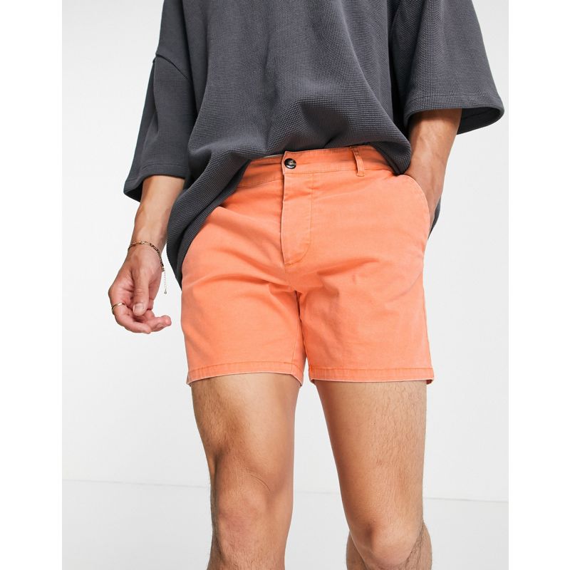 Chino corti Pantaloncini DESIGN - Pantaloncini chino skinny lavaggio arancione acceso