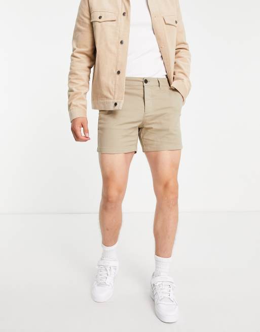 ASOS DESIGN - Pantaloncini chino skinny taglio corto beige 