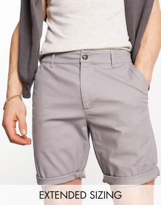 ASOS DESIGN skinny chino shorts in mid length in light grey  - ASOS Price Checker