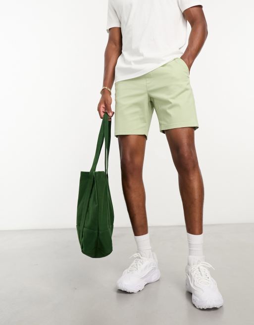 ASOS DESIGN - Pantaloncini chino skinny taglio medio kaki chiaro 