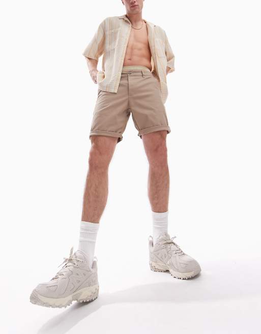 ASOS DESIGN - Pantaloncini chino slim color pietra lunghezza media , 3 di 4