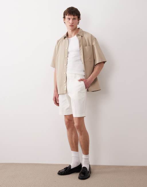 ASOS DESIGN - Pantaloncini chino slim sartoriali in misto cotone bianchi, 3 di 5