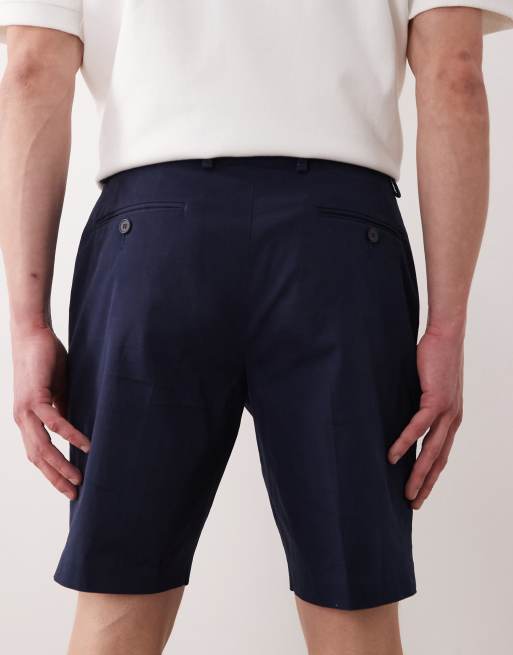ASOS DESIGN - Pantaloncini chino slim sartoriali in misto cotone blu navy, 4 di 5