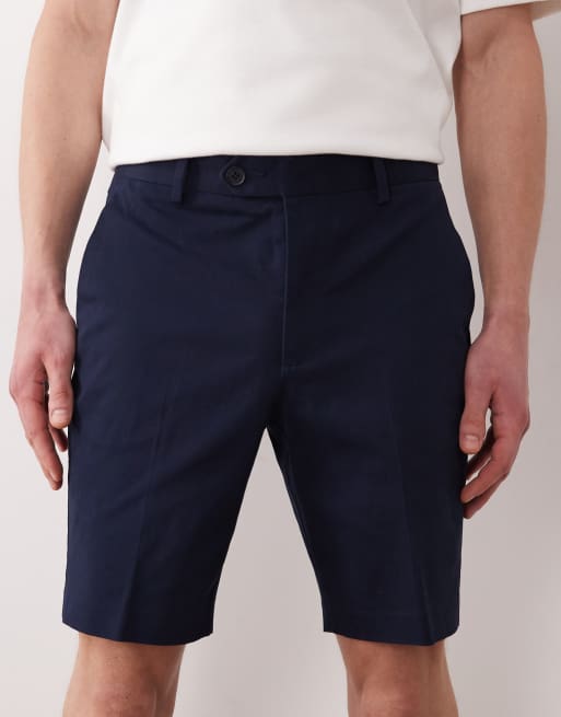 ASOS DESIGN - Pantaloncini chino slim sartoriali in misto cotone blu navy, 5 di 5